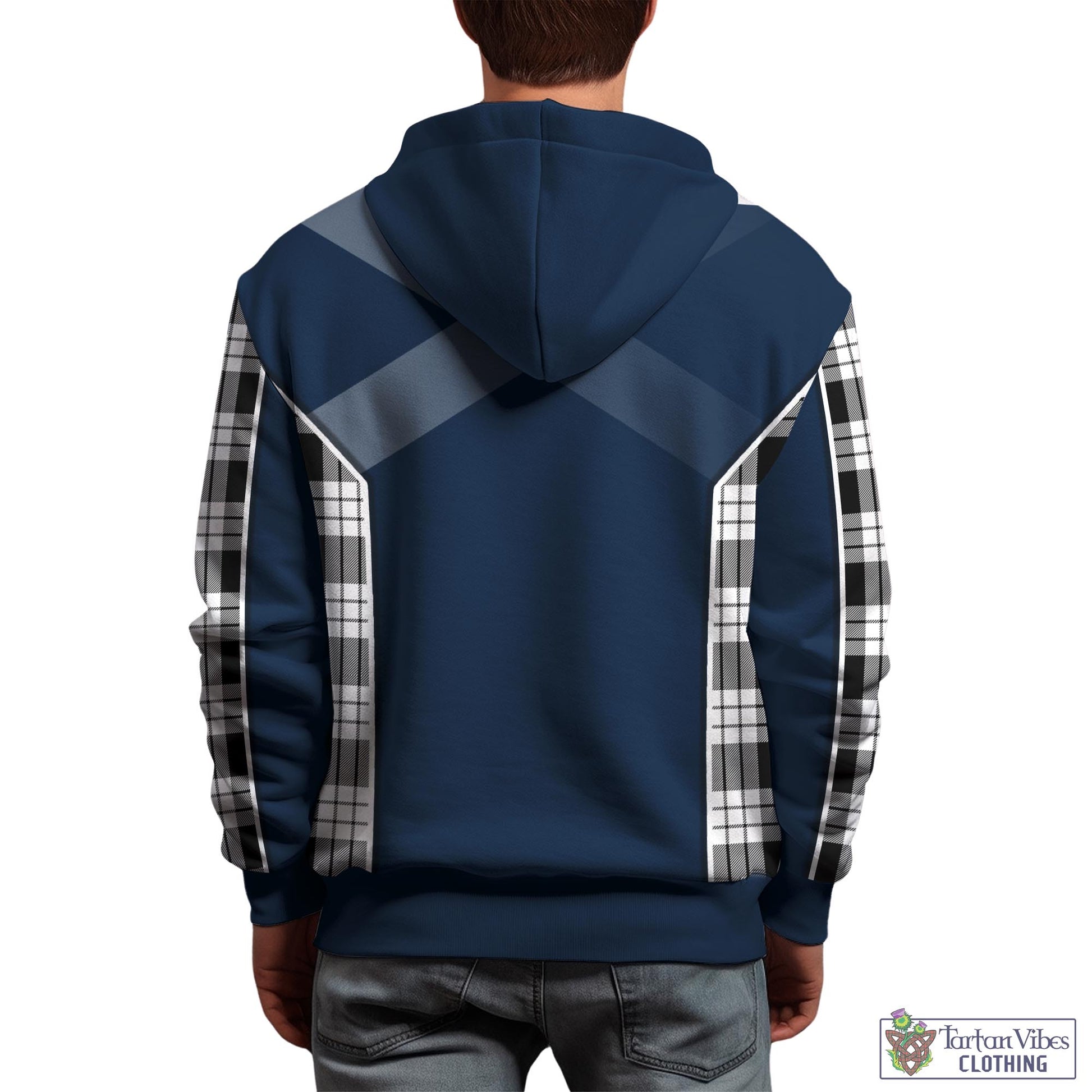 Tartan Vibes Clothing MacFarlane Black White Tartan Hoodie with Family Crest and Scottish Thistle Vibes Sport Style