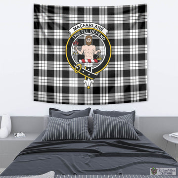 MacFarlane Black White Tartan Tapestry Wall Hanging and Home Decor for Room with Family Crest