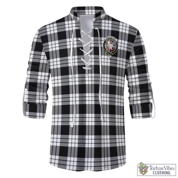 MacFarlane Black White Tartan Men's Scottish Traditional Jacobite Ghillie Kilt Shirt with Family Crest