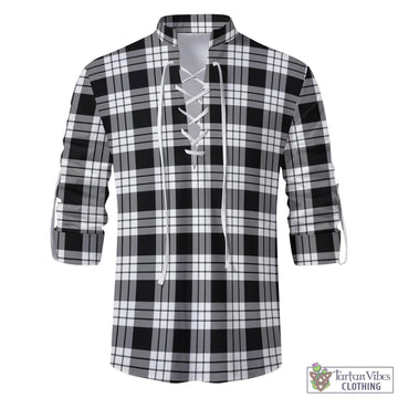 MacFarlane Black White Tartan Men's Scottish Traditional Jacobite Ghillie Kilt Shirt