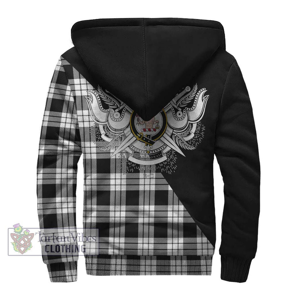 MacFarlane Black White Tartan Sherpa Hoodie with Family Crest and Military Logo Style - Tartanvibesclothing Shop