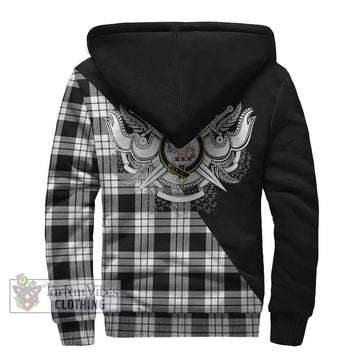 MacFarlane Black White Tartan Sherpa Hoodie with Family Crest and Military Logo Style