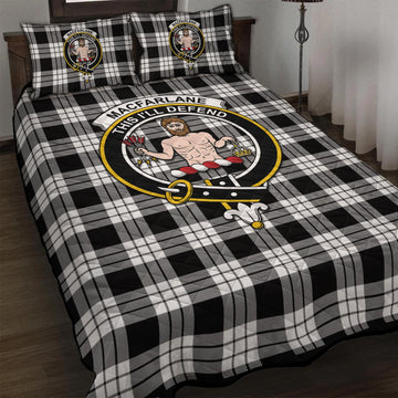 MacFarlane Black White Tartan Quilt Bed Set with Family Crest