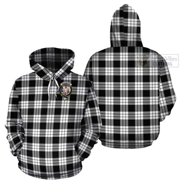 MacFarlane Black White Tartan Cotton Hoodie with Family Crest