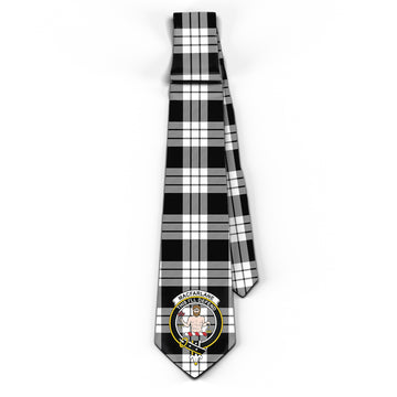 MacFarlane Black White Tartan Classic Necktie with Family Crest