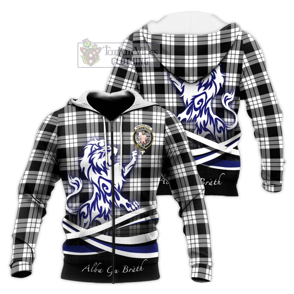 MacFarlane Black White Tartan Knitted Hoodie with Alba Gu Brath Regal Lion Emblem Unisex Knitted Zip Hoodie - Tartanvibesclothing Shop