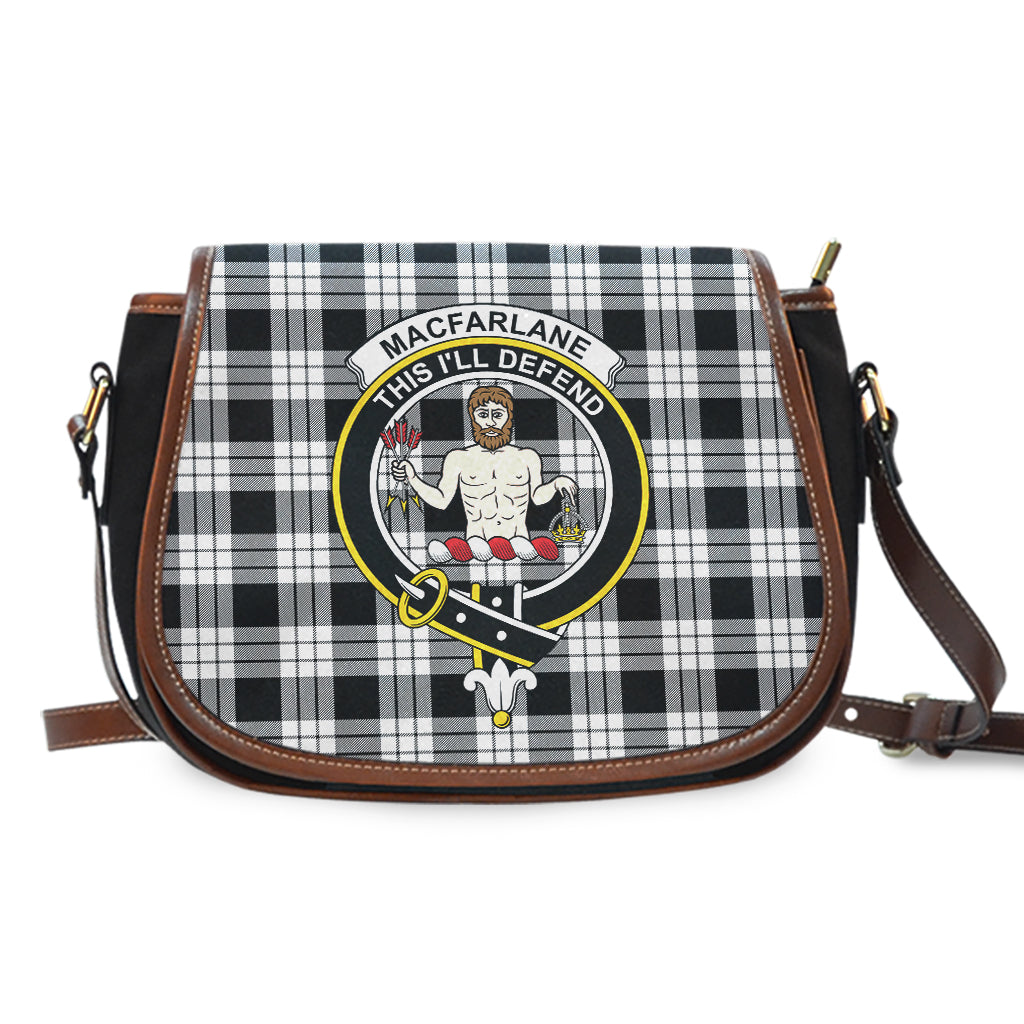 MacFarlane Black White Tartan Saddle Bag with Family Crest - Tartan Vibes Clothing