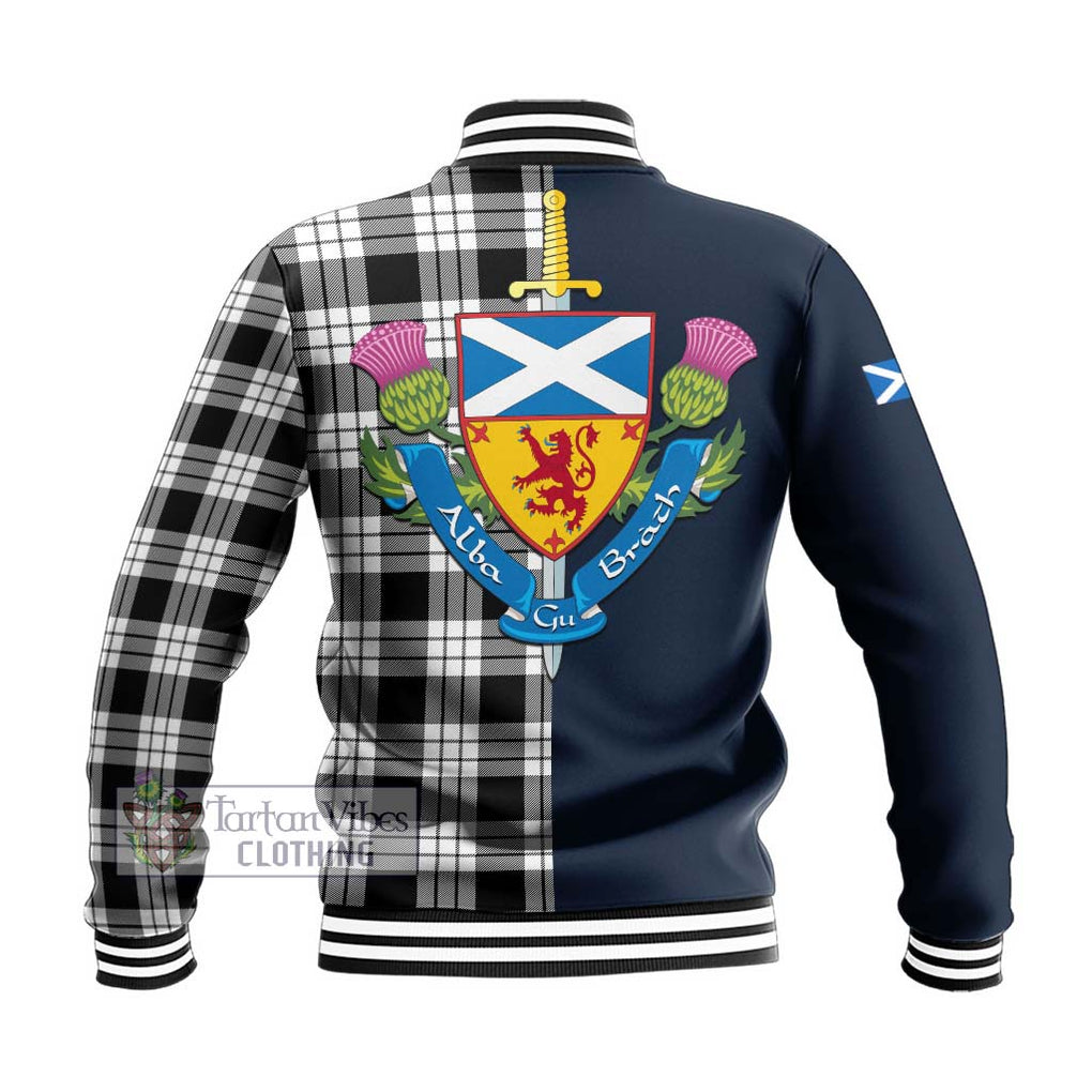 Tartan Vibes Clothing MacFarlane Black White Tartan Baseball Jacket with Scottish Lion Royal Arm Half Style