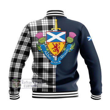 MacFarlane Black White Tartan Baseball Jacket Alba with Scottish Lion Royal Arm Half Style