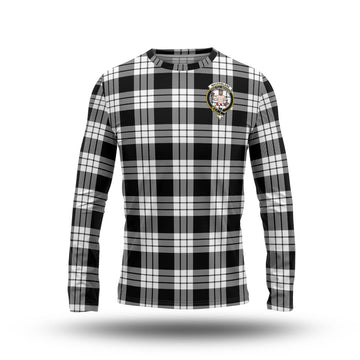 MacFarlane Black White Tartan Long Sleeve T-Shirt with Family Crest