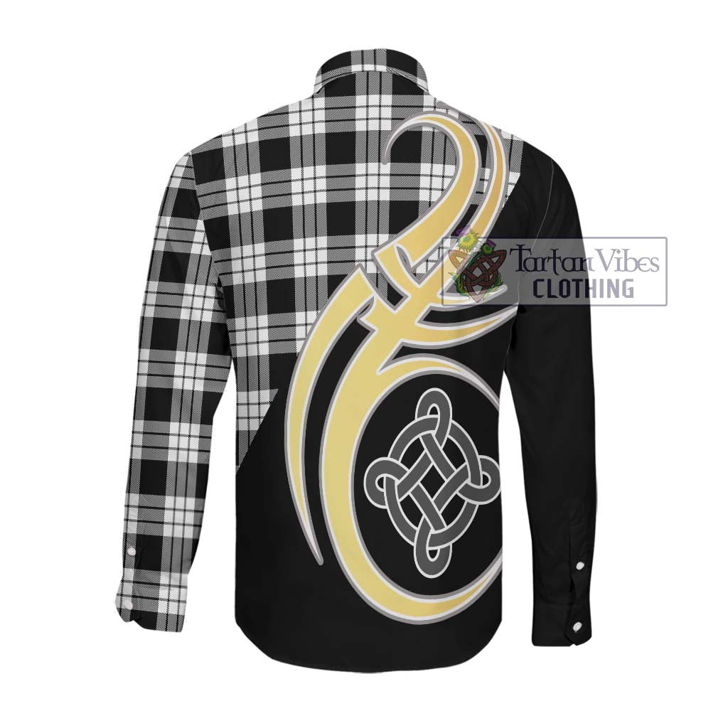 MacFarlane Black White Tartan Long Sleeve Button Shirt with Family Crest and Celtic Symbol Style Men's Shirt - Tartan Vibes Clothing