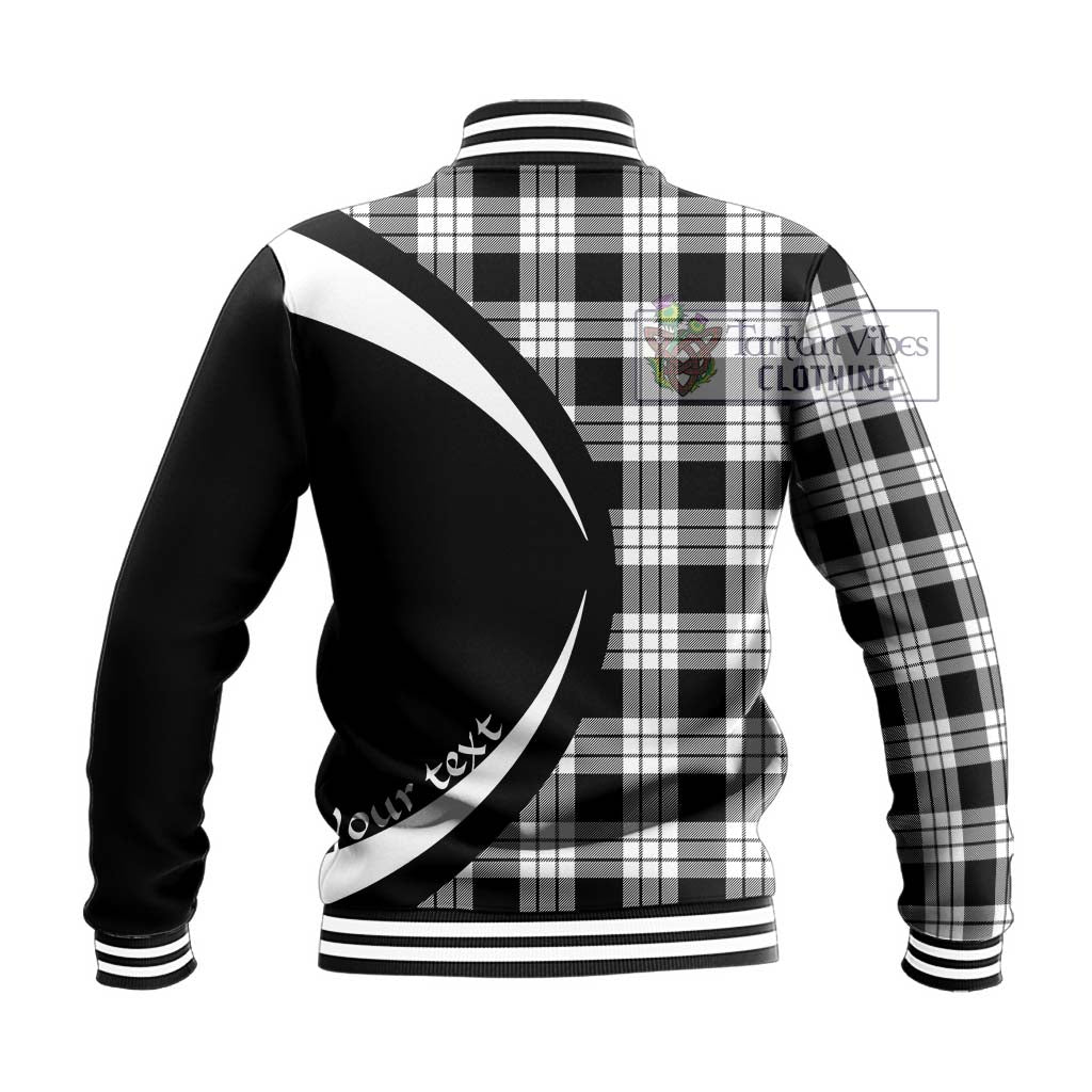 MacFarlane Black White Tartan Baseball Jacket with Family Crest Circle Style - Tartan Vibes Clothing