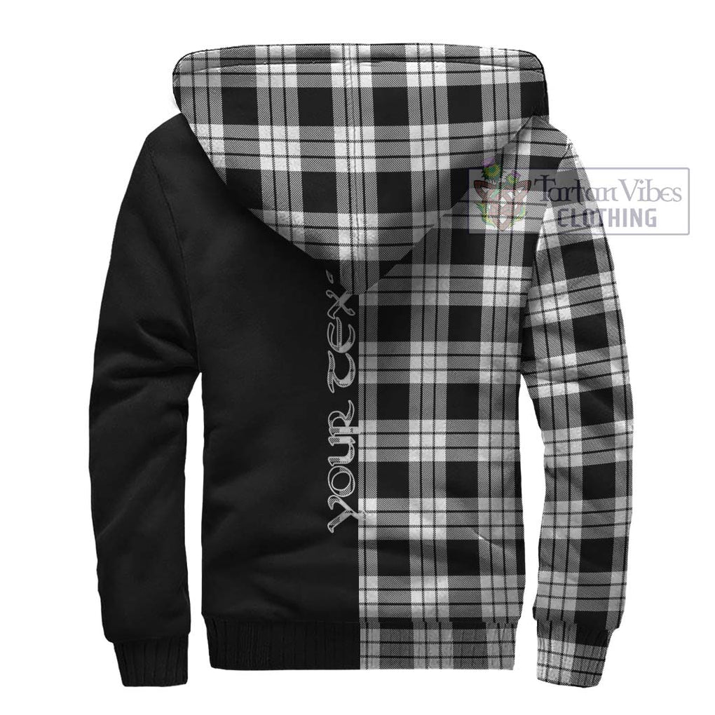 MacFarlane Black White Tartan Sherpa Hoodie with Family Crest and Half Of Me Style - Tartanvibesclothing Shop