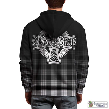 MacFarlane Black White Tartan Hoodie Featuring Alba Gu Brath Family Crest Celtic Inspired