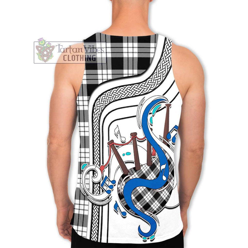 MacFarlane Black White Tartan Men's Tank Top with Epic Bagpipe Style - Tartanvibesclothing Shop