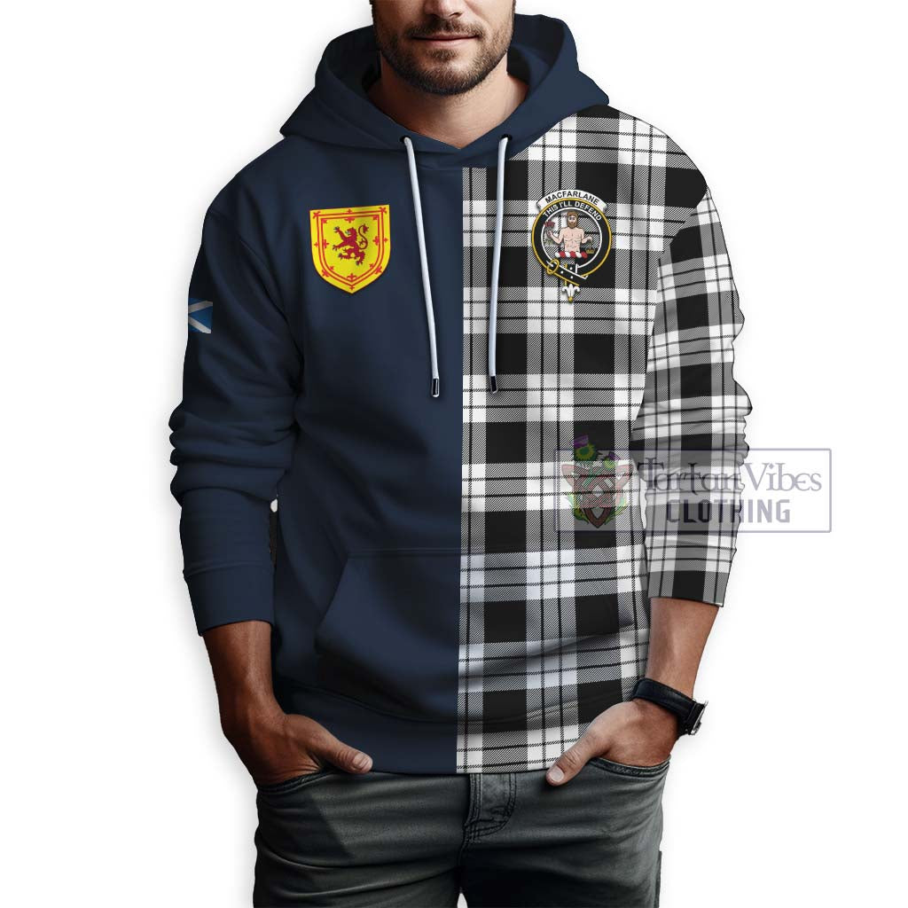 Tartan Vibes Clothing MacFarlane Black White Tartan Hoodie with Scottish Lion Royal Arm Half Style