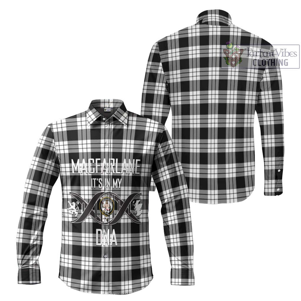 MacFarlane Black White Tartan Long Sleeve Button Shirt with Family Crest DNA In Me Style Men's Shirt - Tartanvibesclothing Shop