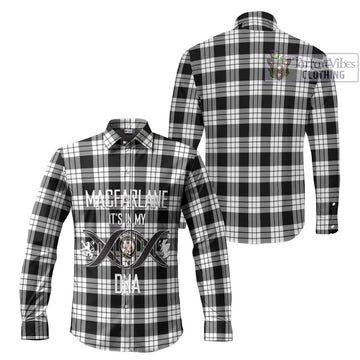 MacFarlane Black White Tartan Long Sleeve Button Shirt with Family Crest DNA In Me Style