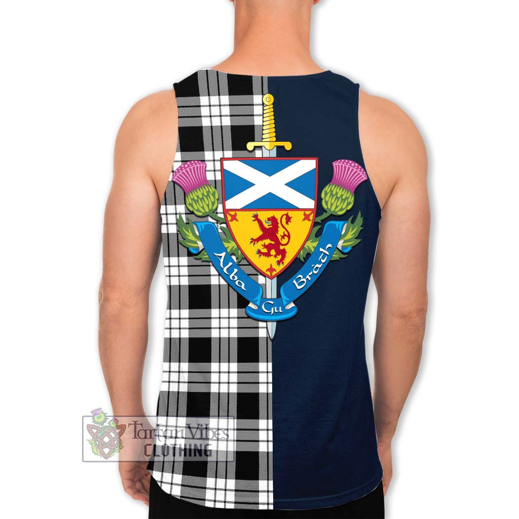 Tartan Vibes Clothing MacFarlane Black White Tartan Men's Tank Top with Scottish Lion Royal Arm Half Style