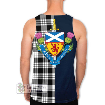 MacFarlane Black White Tartan Men's Tank Top Alba with Scottish Lion Royal Arm Half Style