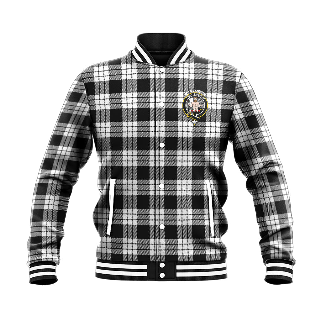 MacFarlane Black White Tartan Baseball Jacket with Family Crest - Tartan Vibes Clothing