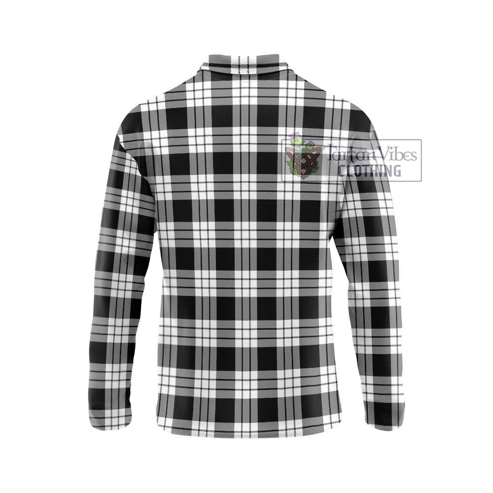 MacFarlane Black White Tartan Long Sleeve Polo Shirt with Family Crest DNA In Me Style - Tartanvibesclothing Shop