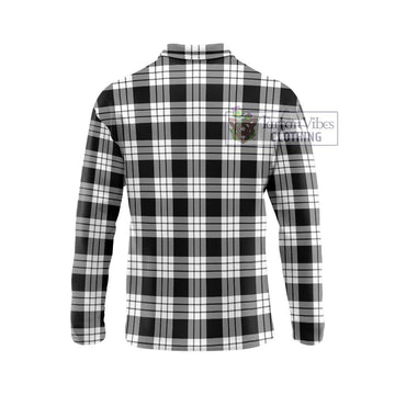 MacFarlane Black White Tartan Long Sleeve Polo Shirt with Family Crest DNA In Me Style