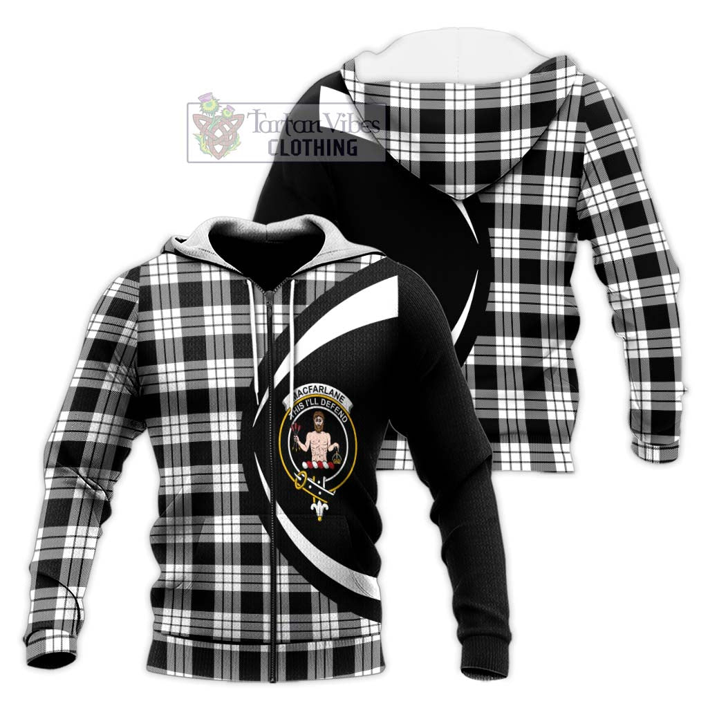 MacFarlane Black White Tartan Knitted Hoodie with Family Crest Circle Style Unisex Knitted Zip Hoodie - Tartan Vibes Clothing