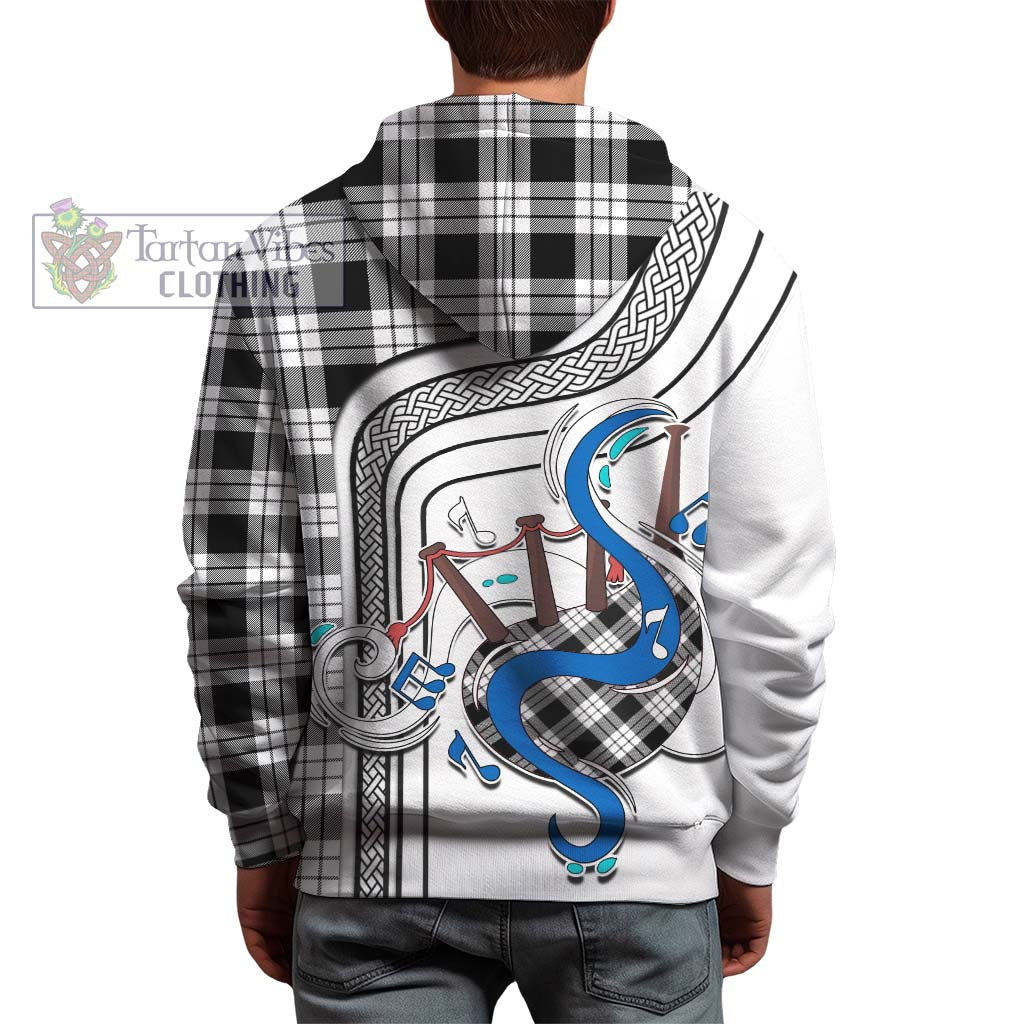 Tartan Vibes Clothing MacFarlane Black White Tartan Hoodie with Epic Bagpipe Style