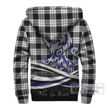 MacFarlane Black White Tartan Sherpa Hoodie with Alba Gu Brath Regal Lion Emblem