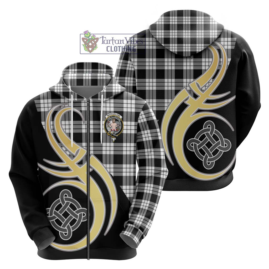 Tartan Vibes Clothing MacFarlane Black White Tartan Hoodie with Family Crest and Celtic Symbol Style