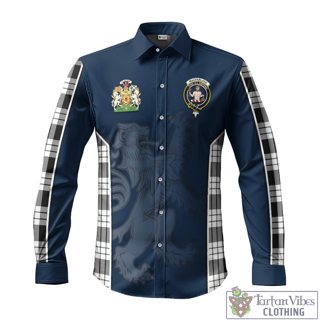 Tartan Vibes Clothing MacFarlane Black White Tartan Long Sleeve Button Up Shirt with Family Crest and Lion Rampant Vibes Sport Style