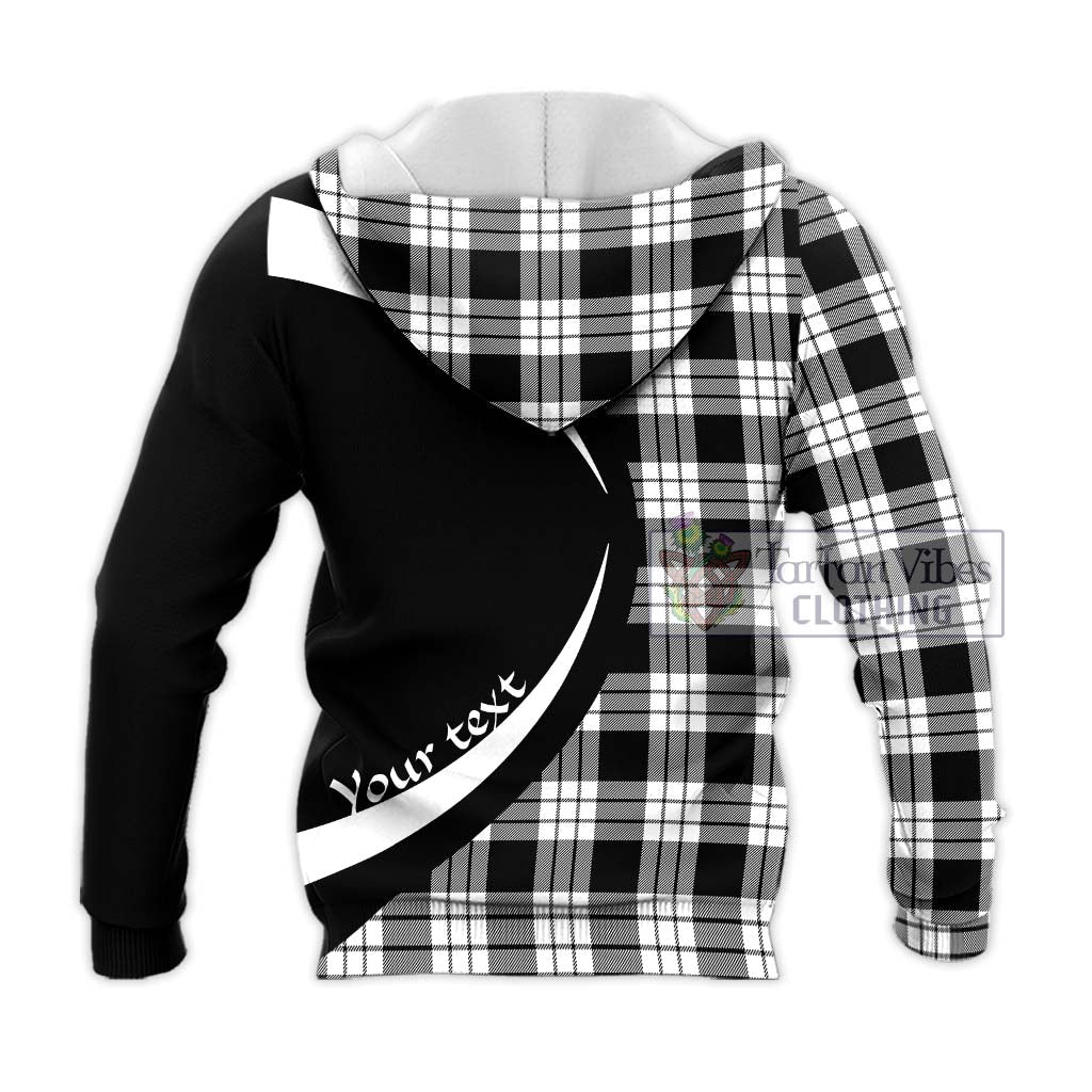 MacFarlane Black White Tartan Knitted Hoodie with Family Crest Circle Style - Tartan Vibes Clothing