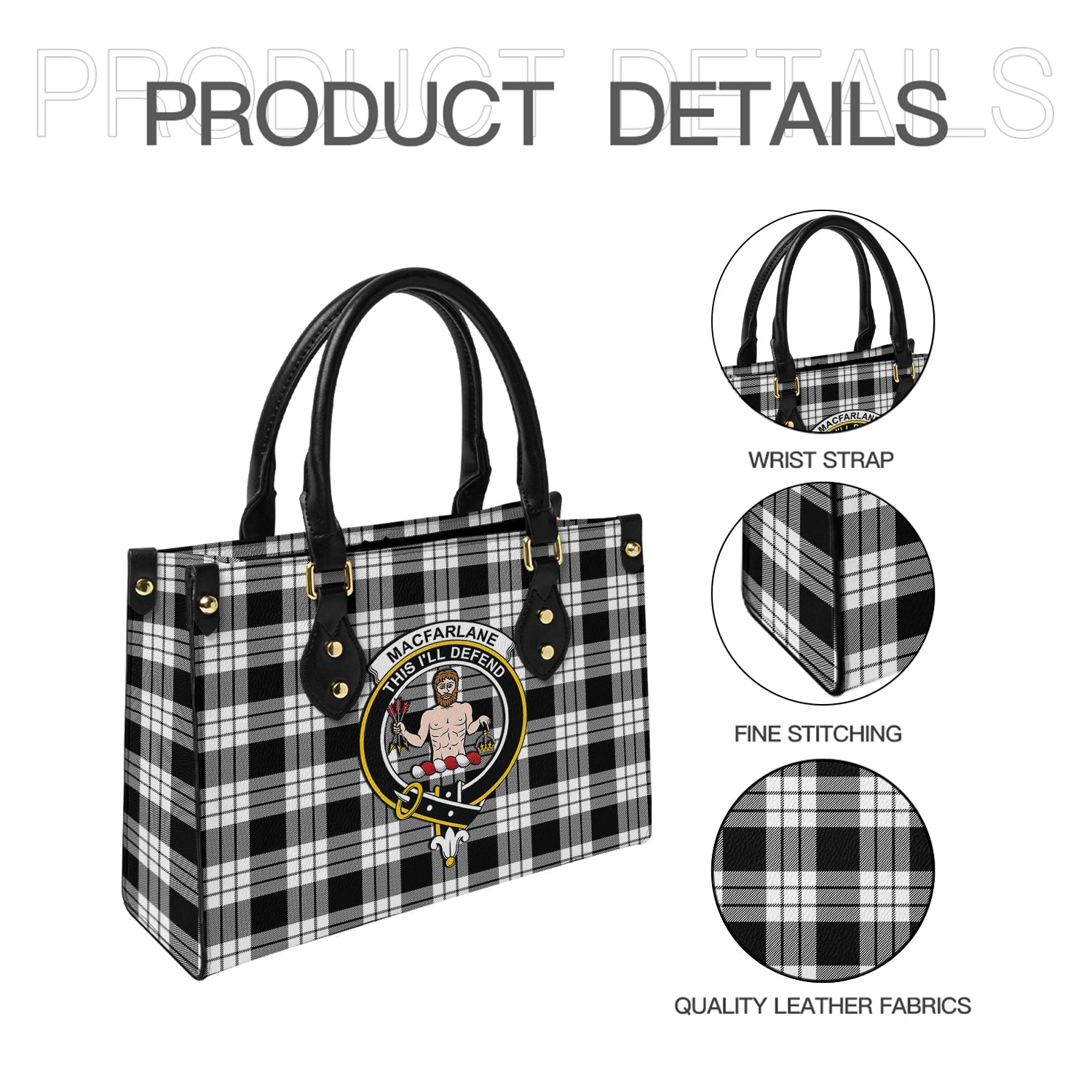 macfarlane-black-white-tartan-leather-bag-with-family-crest