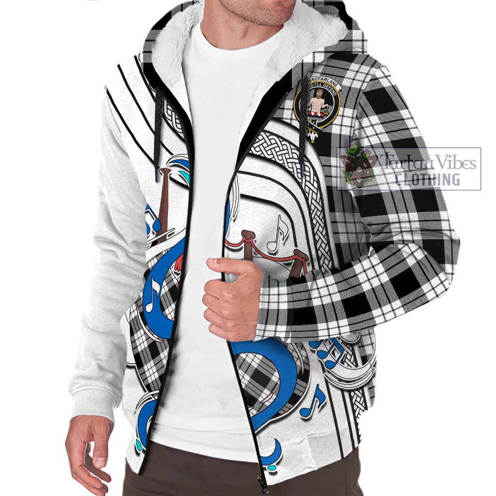 MacFarlane Black White Tartan Sherpa Hoodie with Epic Bagpipe Style Unisex - Tartanvibesclothing Shop