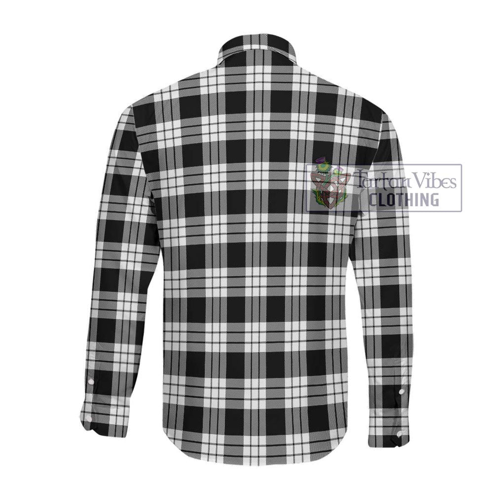 MacFarlane Black White Tartan Long Sleeve Button Shirt with Family Crest DNA In Me Style - Tartanvibesclothing Shop