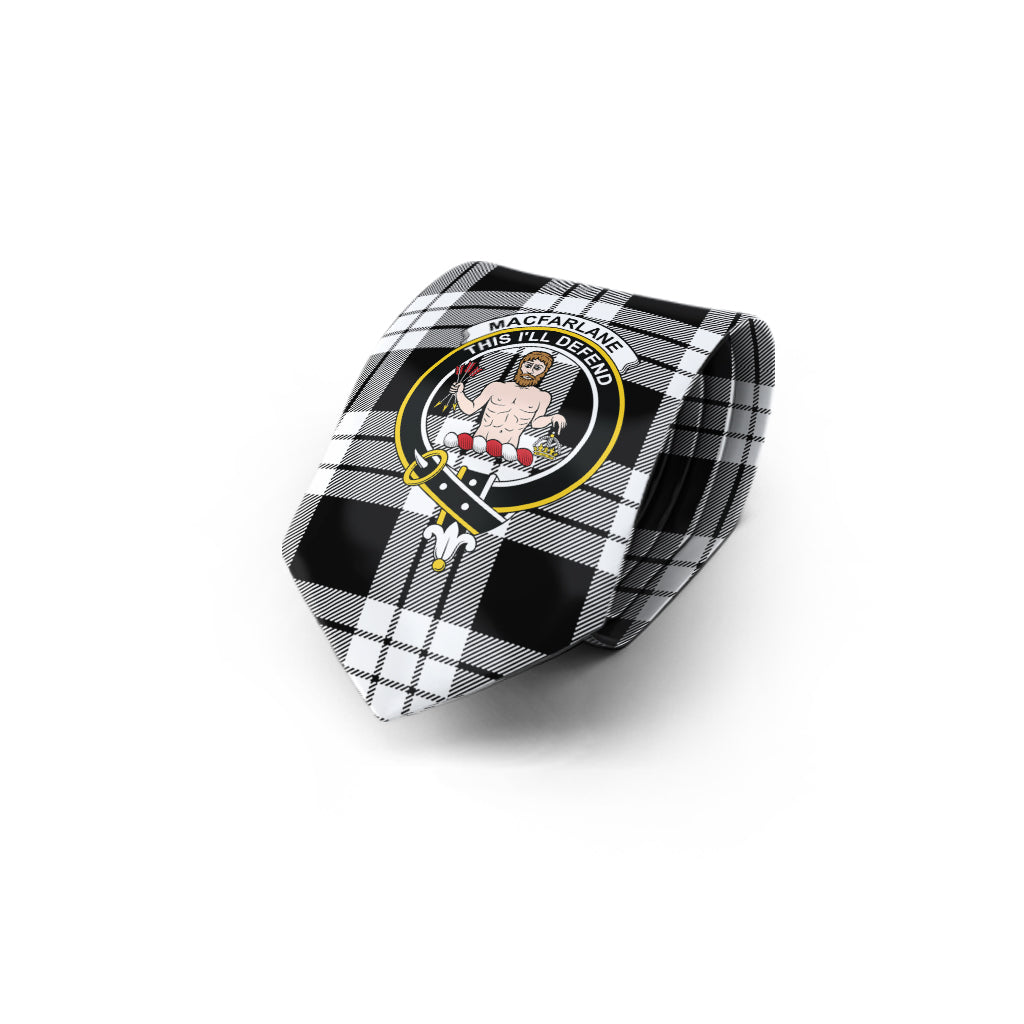 MacFarlane Black White Tartan Classic Necktie with Family Crest - Tartan Vibes Clothing