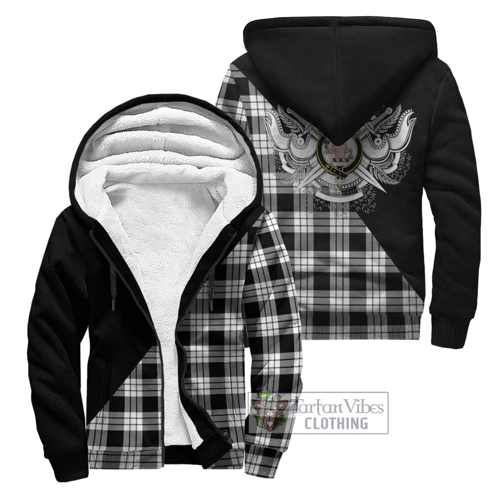 MacFarlane Black White Tartan Sherpa Hoodie with Family Crest and Military Logo Style Unisex - Tartanvibesclothing Shop