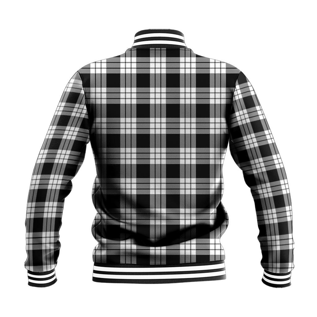 MacFarlane Black White Tartan Baseball Jacket with Family Crest - Tartan Vibes Clothing