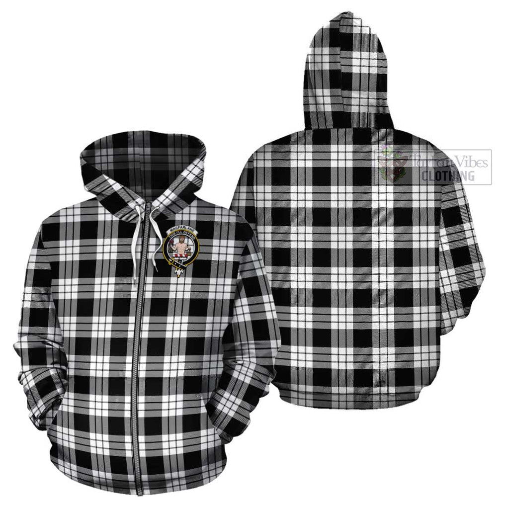 MacFarlane Black White Tartan Cotton Hoodie with Family Crest Zip Hoodie - Tartan Vibes Clothing