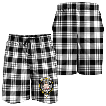 MacFarlane Black White Tartan Mens Shorts with Family Crest