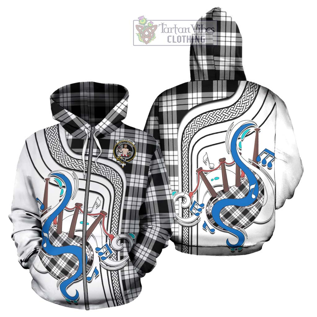 Tartan Vibes Clothing MacFarlane Black White Tartan Hoodie with Epic Bagpipe Style