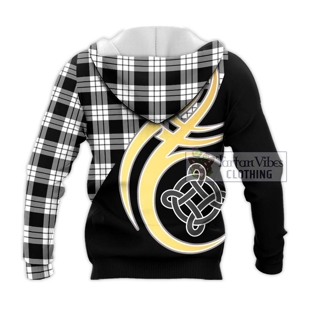 MacFarlane Black White Tartan Knitted Hoodie with Family Crest and Celtic Symbol Style - Tartan Vibes Clothing