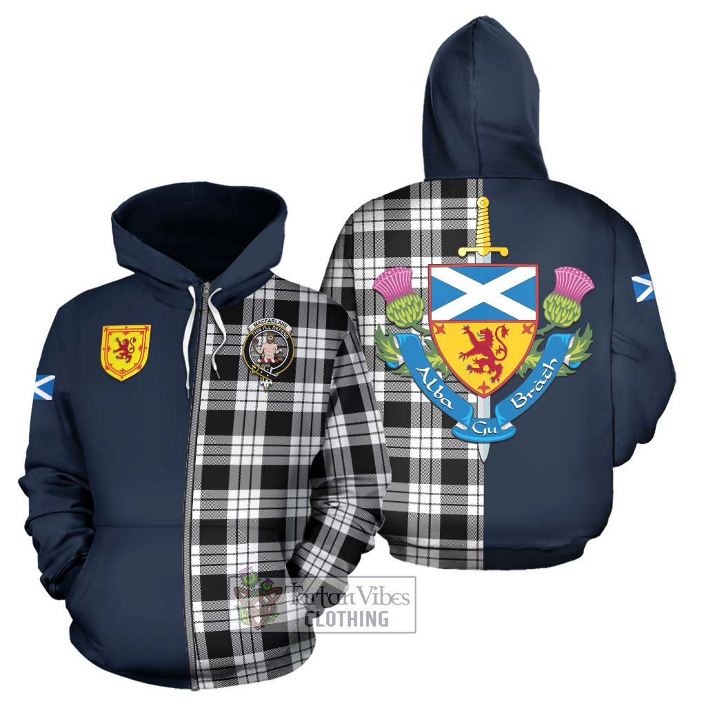 Tartan Vibes Clothing MacFarlane Black White Tartan Hoodie with Scottish Lion Royal Arm Half Style