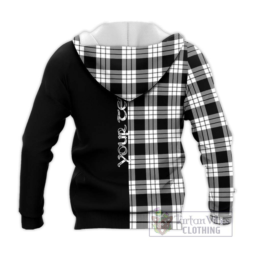 MacFarlane Black White Tartan Knitted Hoodie with Family Crest and Half Of Me Style - Tartanvibesclothing Shop