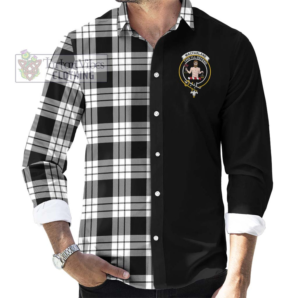 MacFarlane Black White Tartan Long Sleeve Button Shirt with Family Crest and Half Of Me Style - Tartanvibesclothing Shop