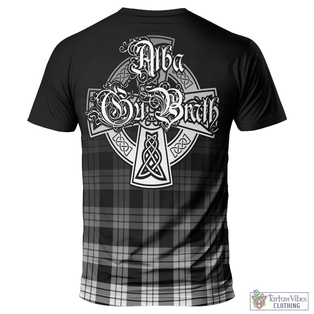 Tartan Vibes Clothing MacFarlane Black White Tartan T-Shirt Featuring Alba Gu Brath Family Crest Celtic Inspired