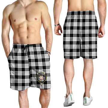 MacFarlane Black White Tartan Mens Shorts with Family Crest