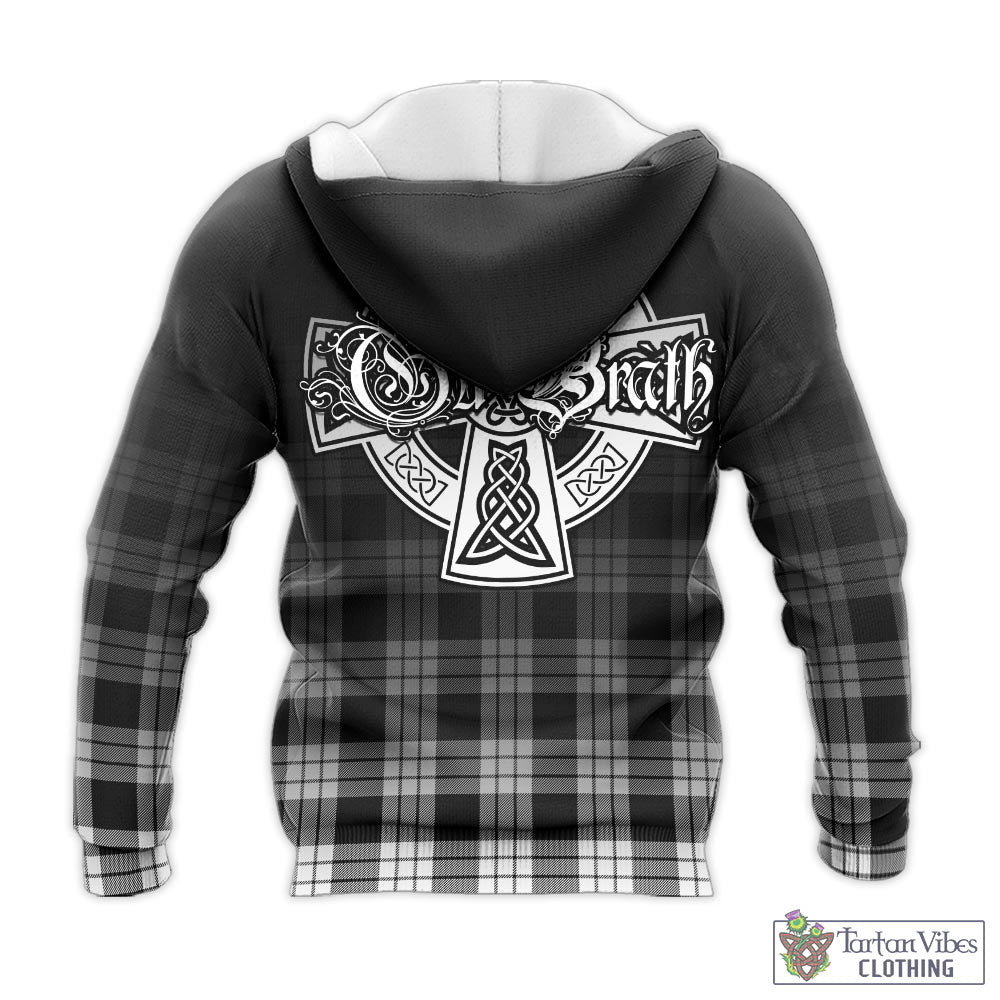 Tartan Vibes Clothing MacFarlane Black White Tartan Knitted Hoodie Featuring Alba Gu Brath Family Crest Celtic Inspired