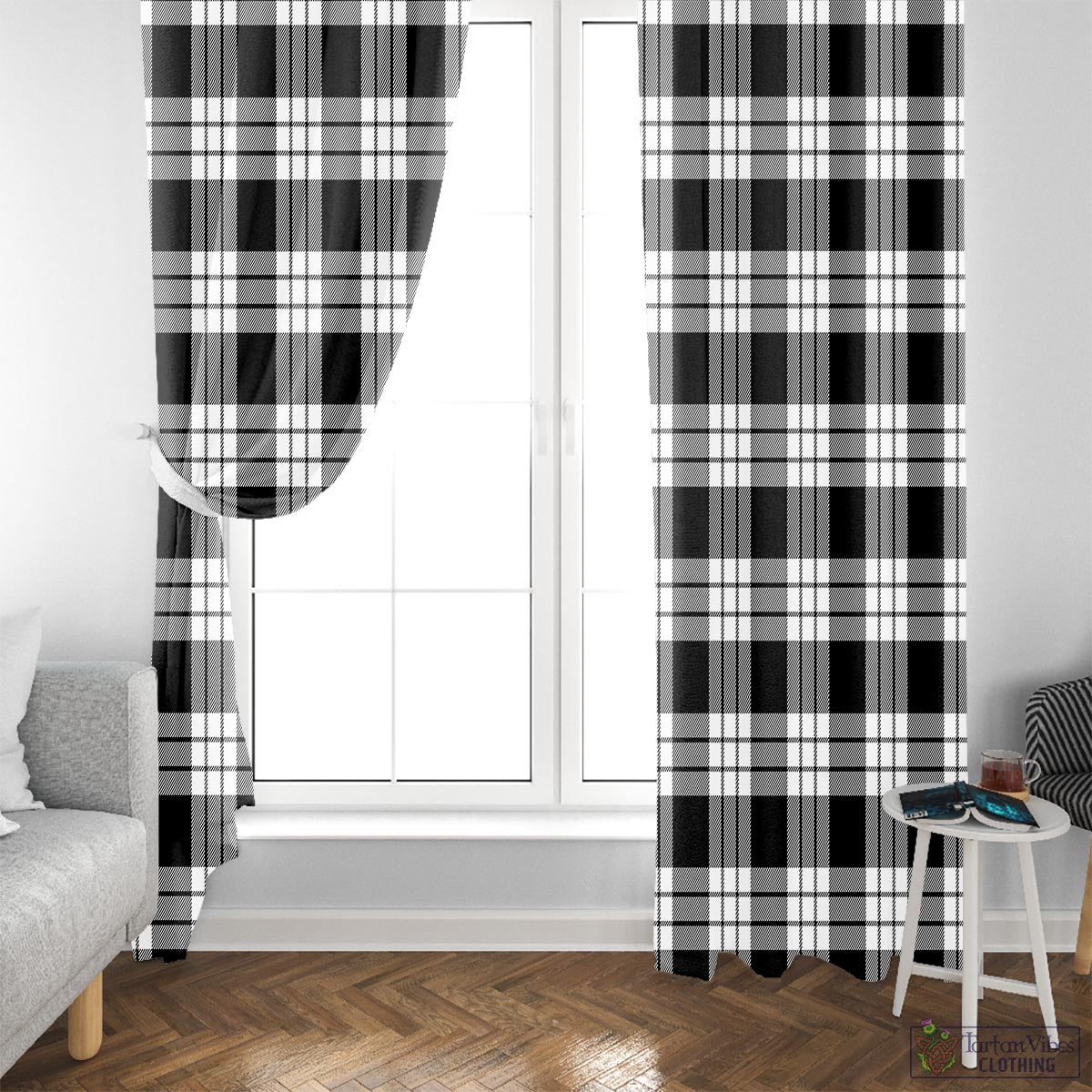 MacFarlane Black White Tartan Window Curtain